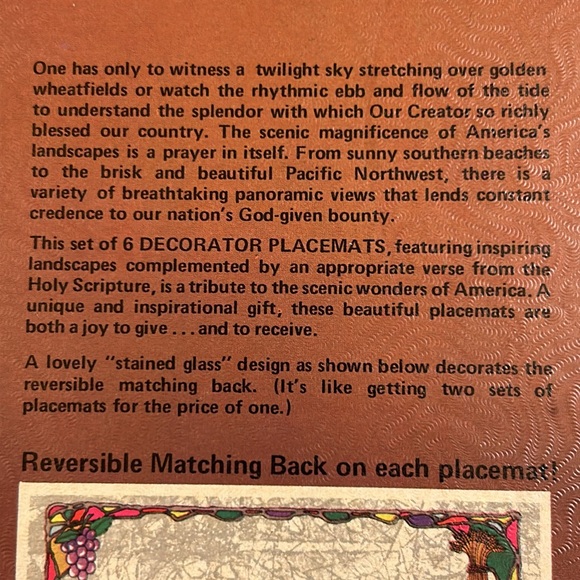 6 Vintage Inspirational Bible Scripture Laminated placemats by Bright of America - Picture 4 of 15